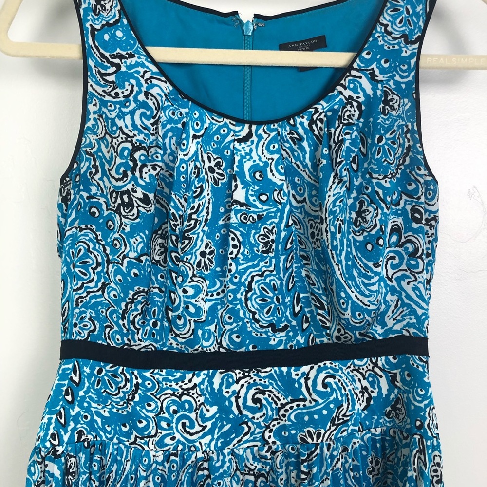 Ann Taylor Blue/white/black Sleeveless Dress 0P